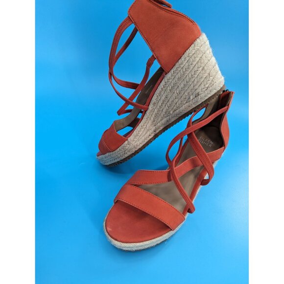 Eileen Fisher Wanda Strappy Leather Wedge Sandals Espadrille Orange $195 NEW - Picture 4 of 7